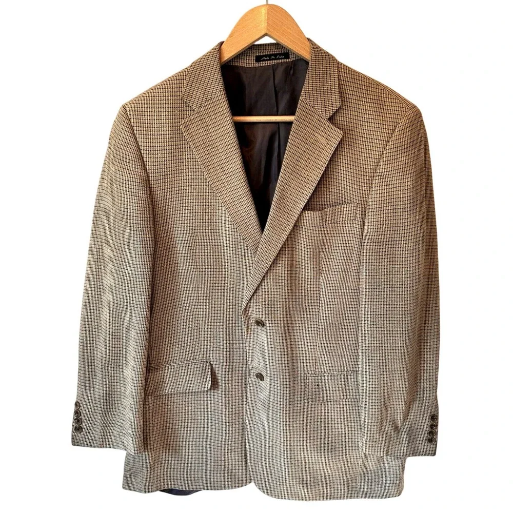 Vintage Savannah Silk‎ Blazer Mens 42L Brown Tweed Silk 2 Button Sports Coat